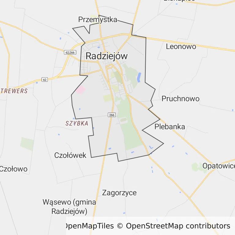 Mapa z zaznaczonym Radziejowem