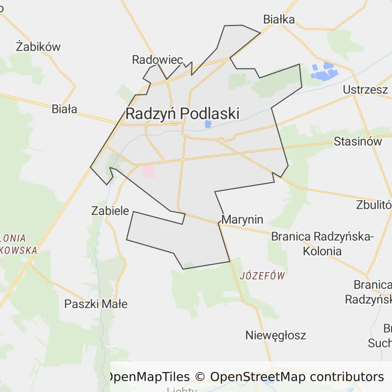Mapa z zaznaczonym Radzyniu Podlaskim