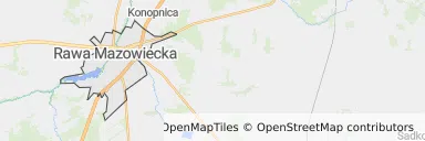 Mapa z zaznaczoną Rawie Mazowieckiej