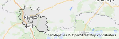 Mapa z zaznaczonym Rawiczem