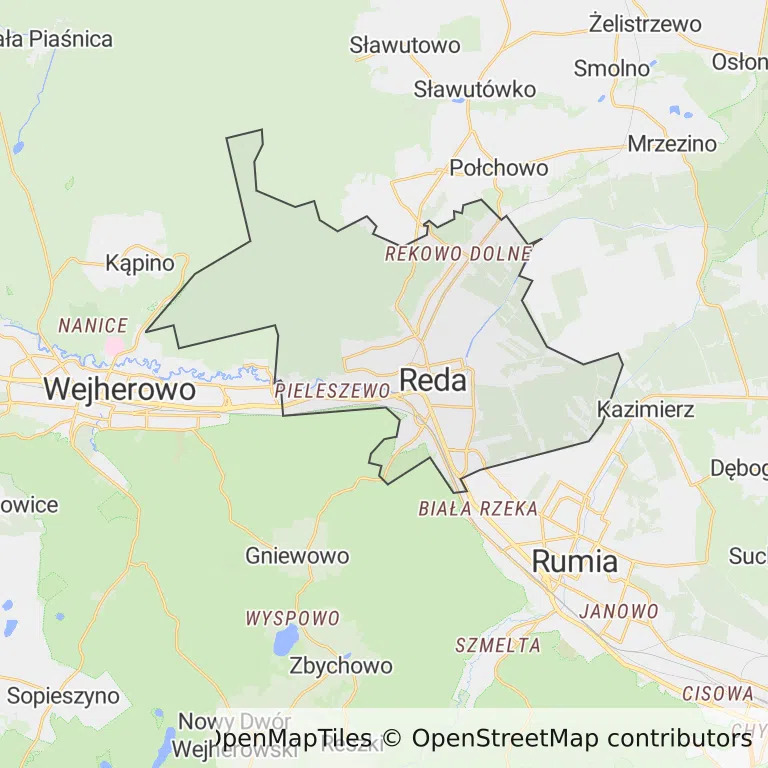 Mapa z zaznaczoną Redzem