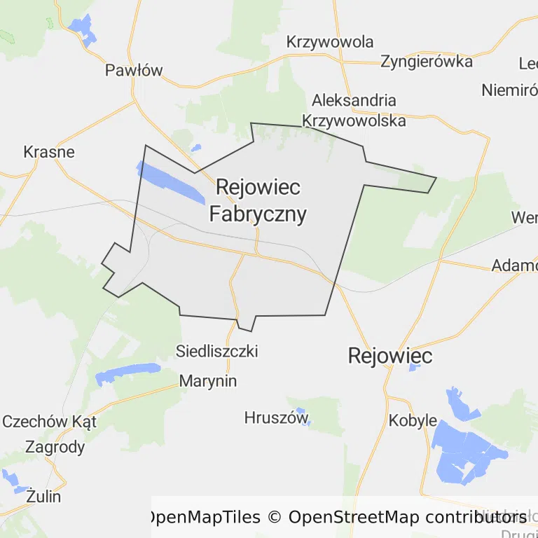 Mapa z zaznaczonym Rejowcu Fabrycznym