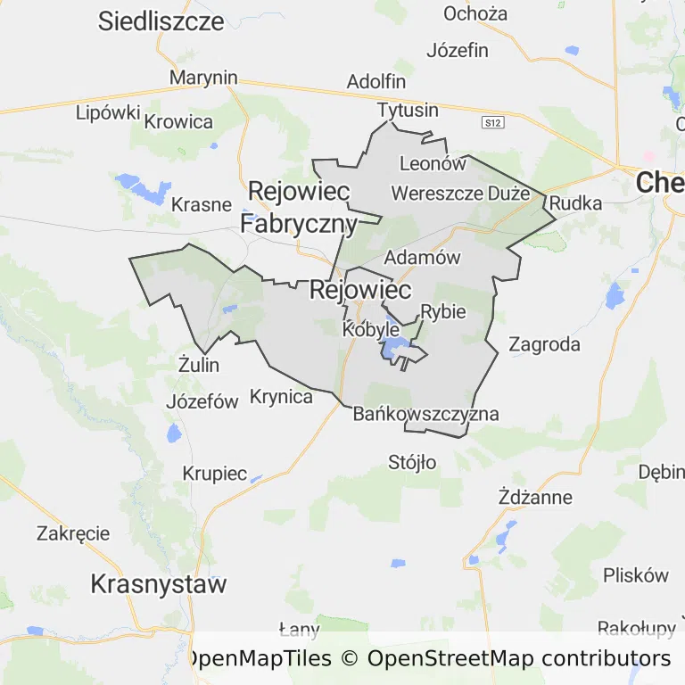 Mapa z zaznaczonym Rejowcu