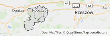 Mapa z zaznaczonymi Ropczycami