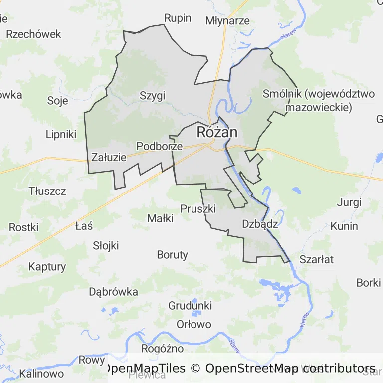 Mapa z zaznaczonym Różanem