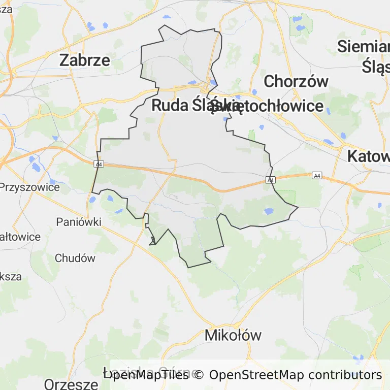 Mapa z zaznaczoną Rudzie Śląskiej