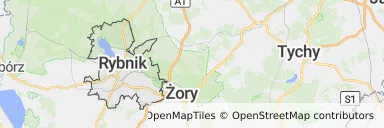 Mapa z zaznaczonym Rybnikiem