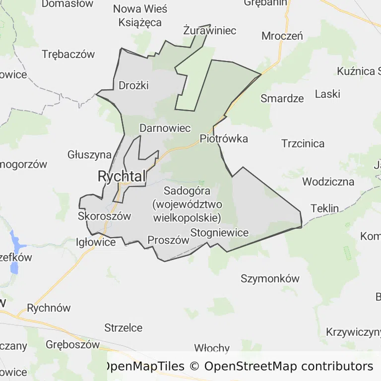 Mapa z zaznaczonym Rychtalu