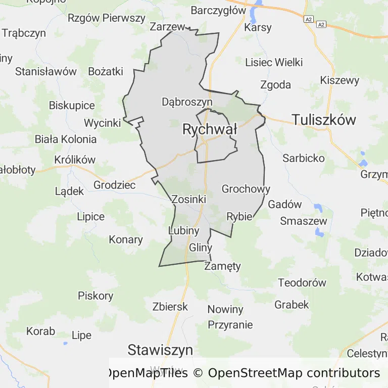 Mapa z zaznaczonym Rychwale
