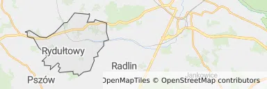 Mapa z zaznaczonym Rydułtowami