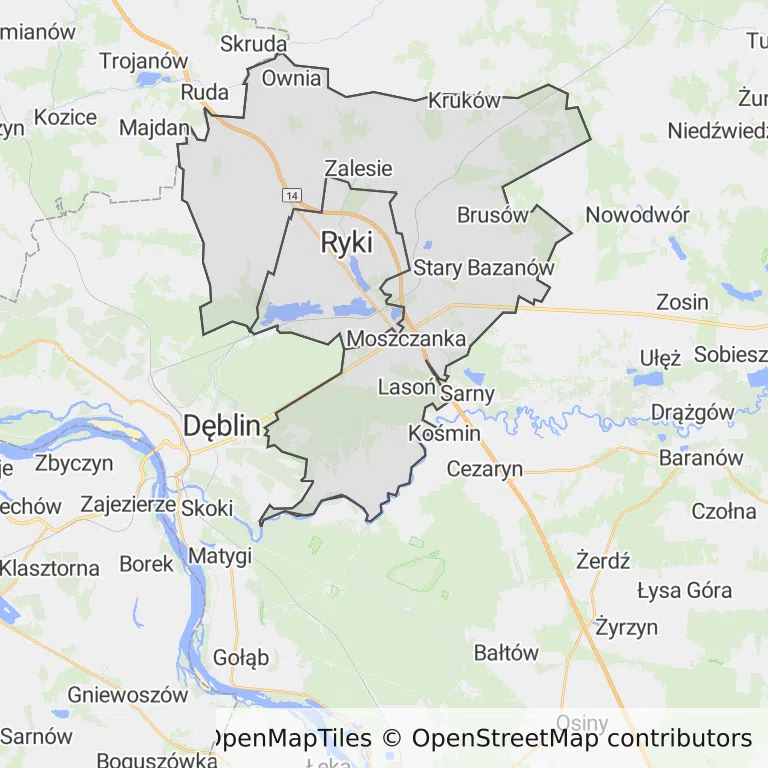 Mapa z zaznaczonym Rykami