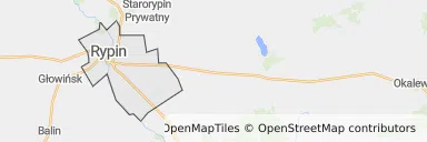 Mapa z zaznaczonym Rypinem