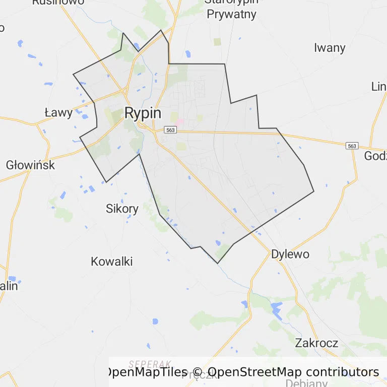 Mapa z zaznaczonym Rypinem