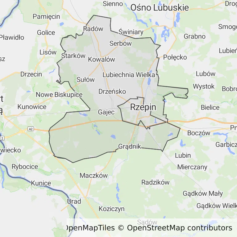 Mapa z zaznaczonym Rzepinem