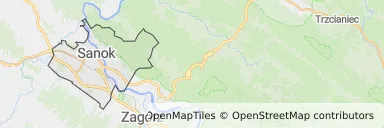 Mapa z zaznaczonym Sanokiem