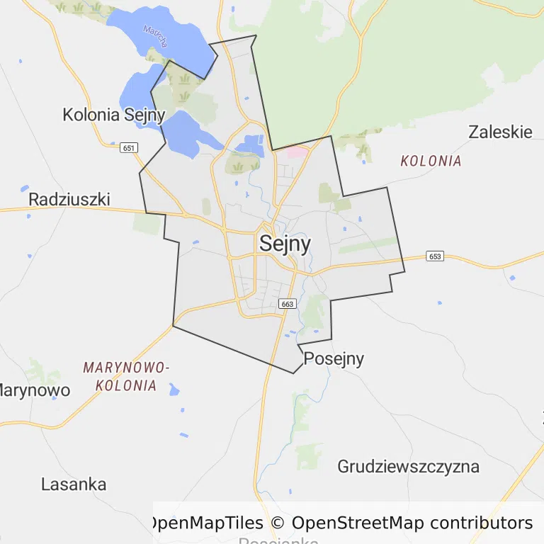 Mapa z zaznaczonym Sejnami