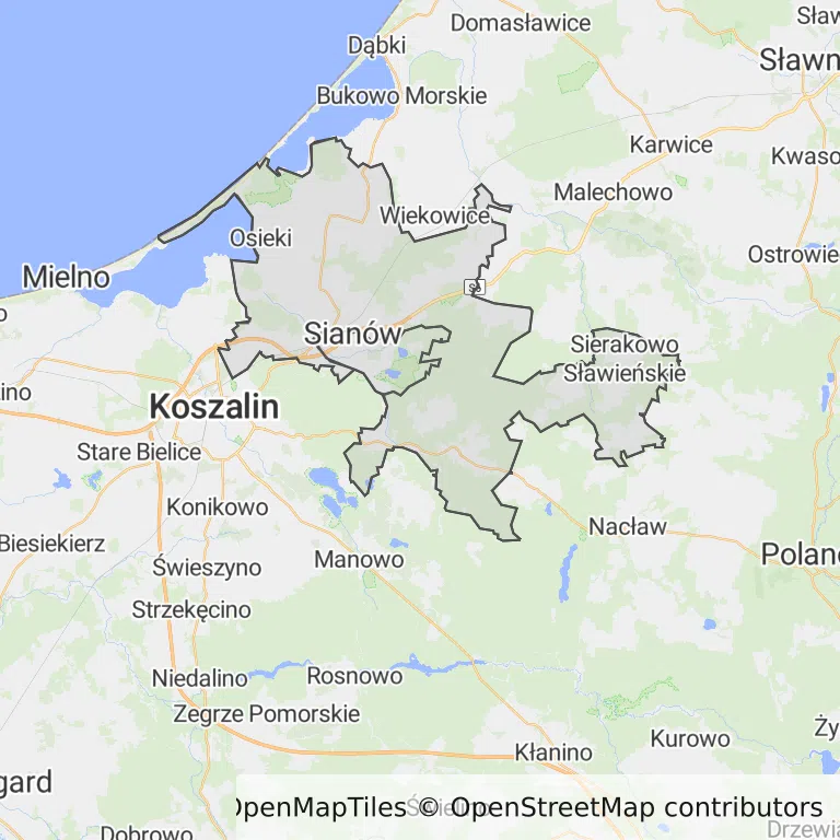 Mapa z zaznaczonym Sianowem