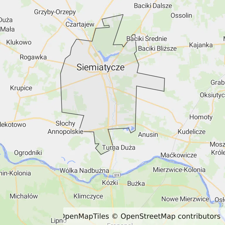 Mapa z zaznaczonym Siemiatyczami