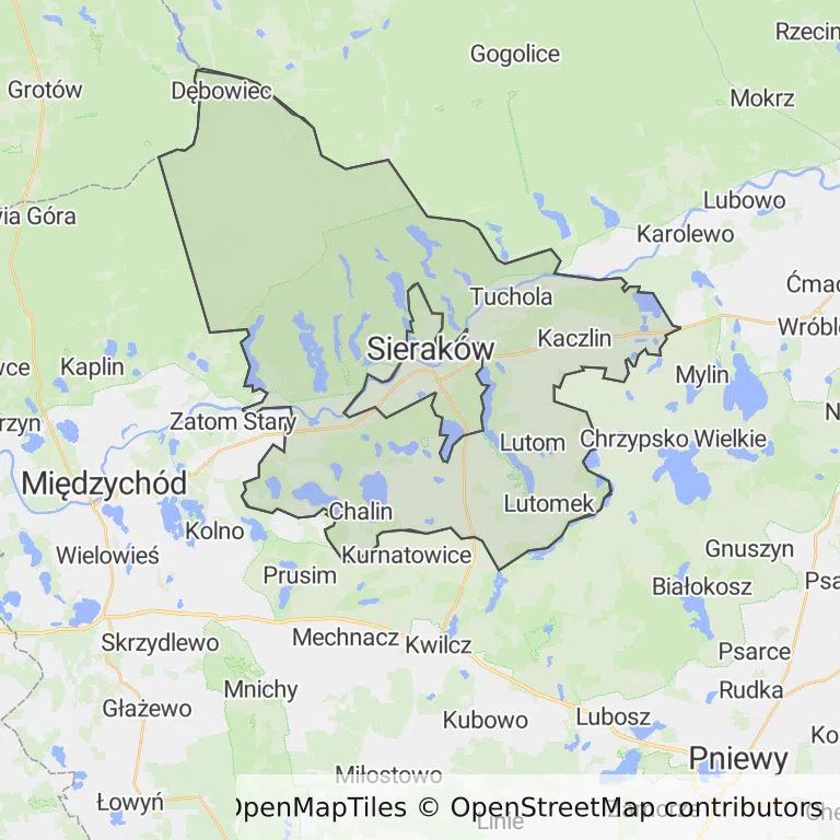 Mapa z zaznaczonym Sierakowem