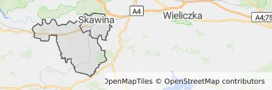 Mapa z zaznaczoną Skawinem