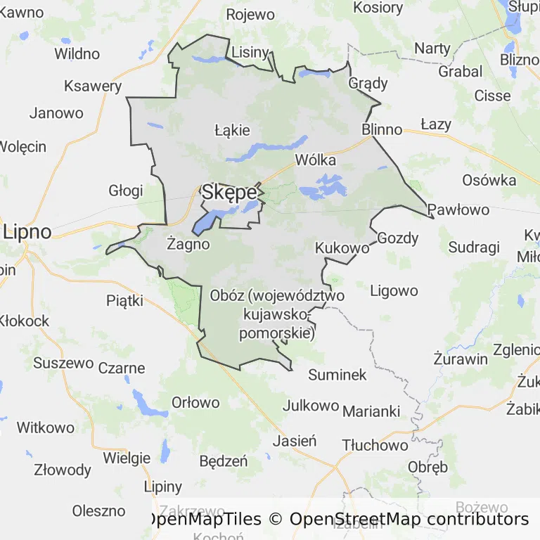 Mapa z zaznaczonym Skępem