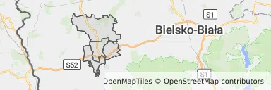 Mapa z zaznaczonym Skoczowem