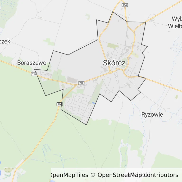 Mapa z zaznaczonym Skórczem