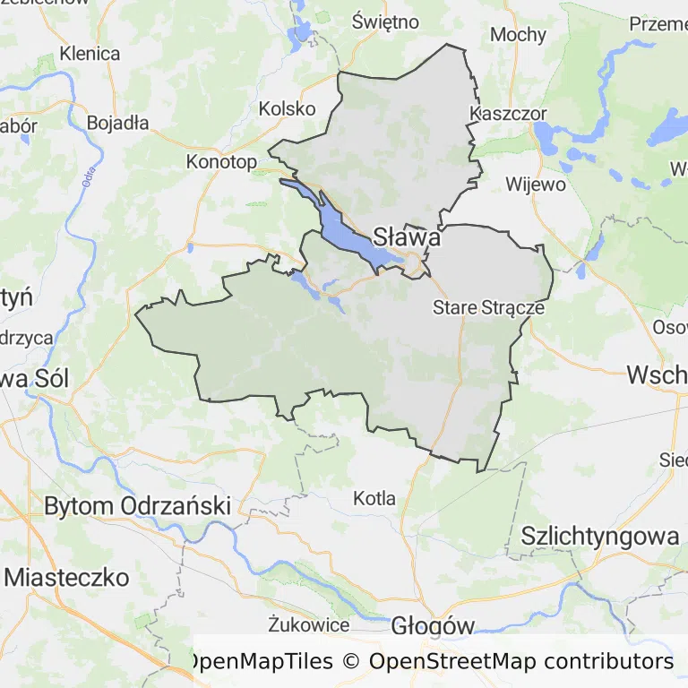 Mapa z zaznaczoną Sławem