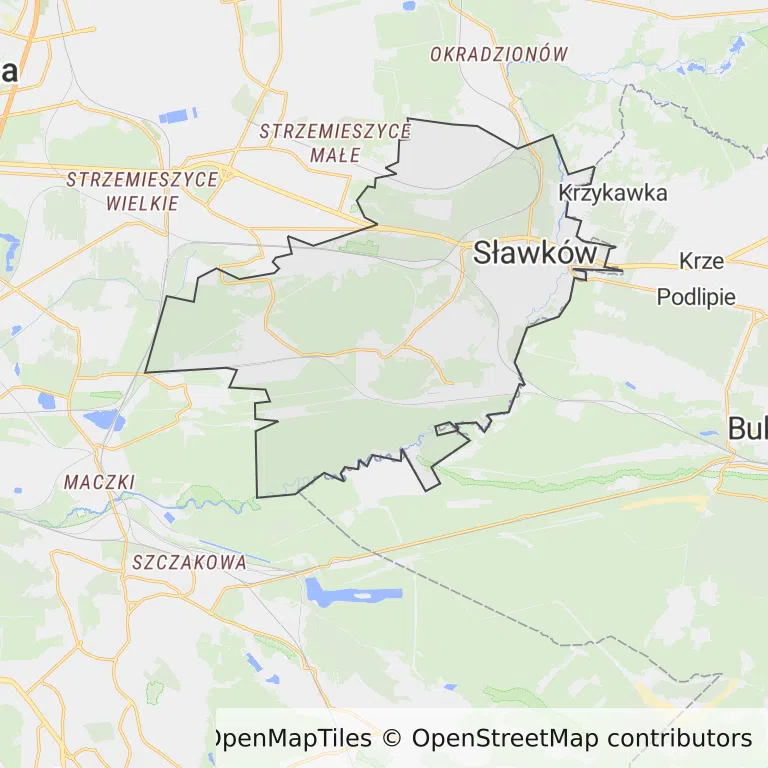 Mapa z zaznaczonym Sławkowem