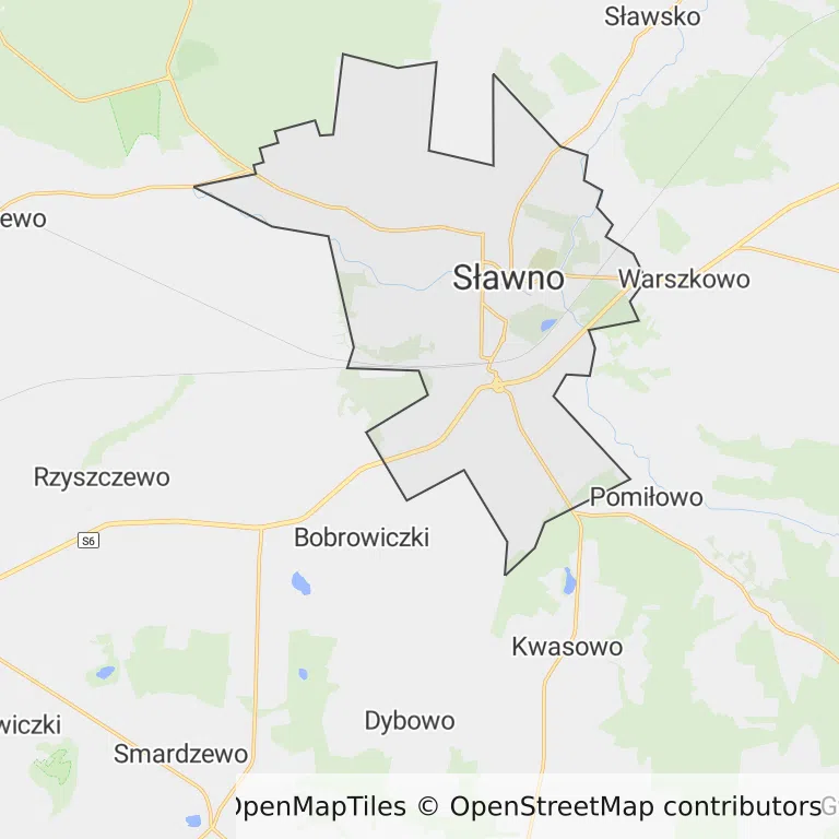 Mapa z zaznaczonym Sławnem