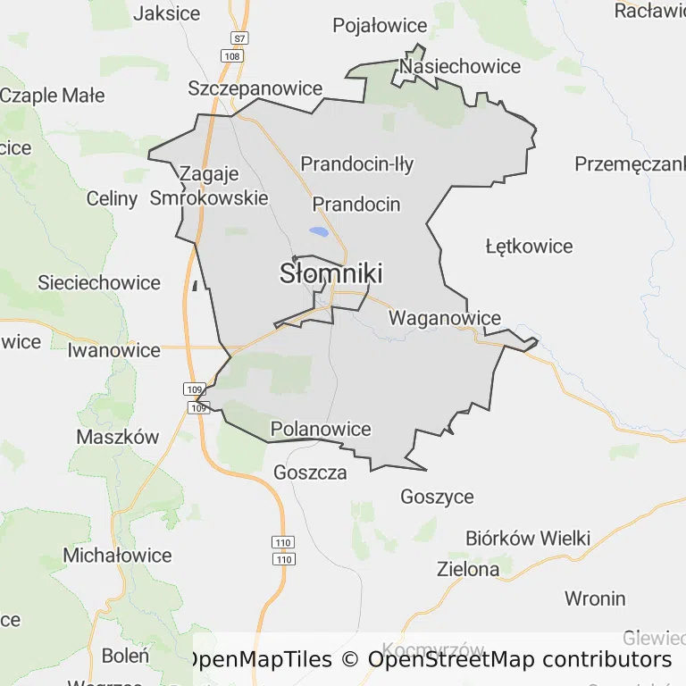Mapa z zaznaczonym Słomnikami