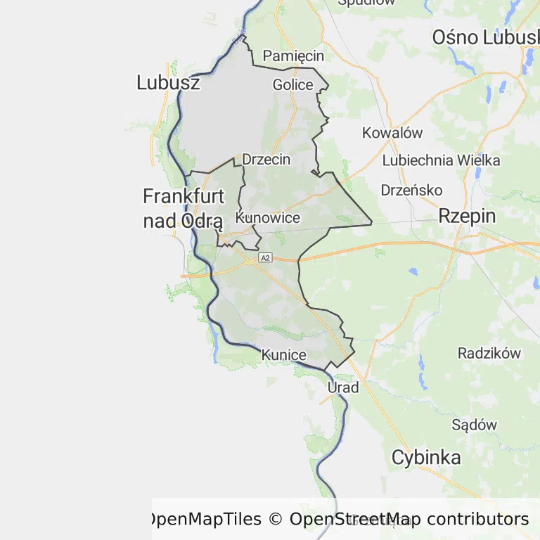 Mapa z zaznaczonymi Słubicami