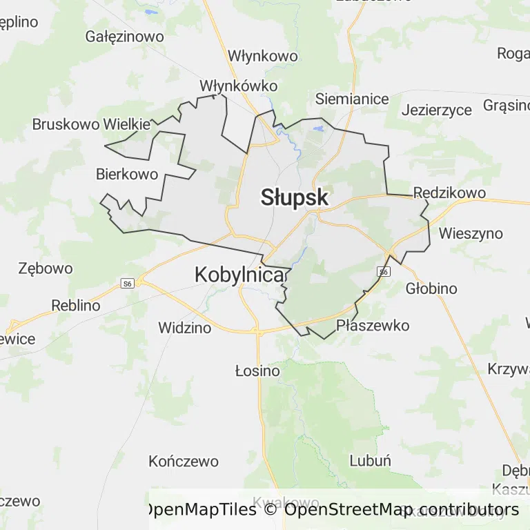 Mapa z zaznaczonym Słupskiem