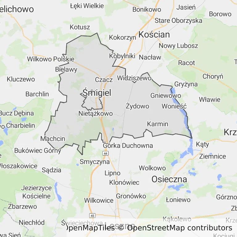 Mapa z zaznaczonym Śmiglu