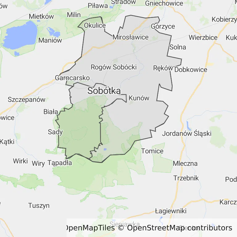 Mapa z zaznaczoną Sobótką