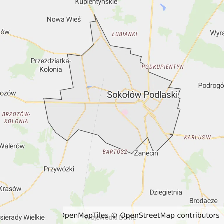Mapa z zaznaczonym Sokołowie Podlaskim