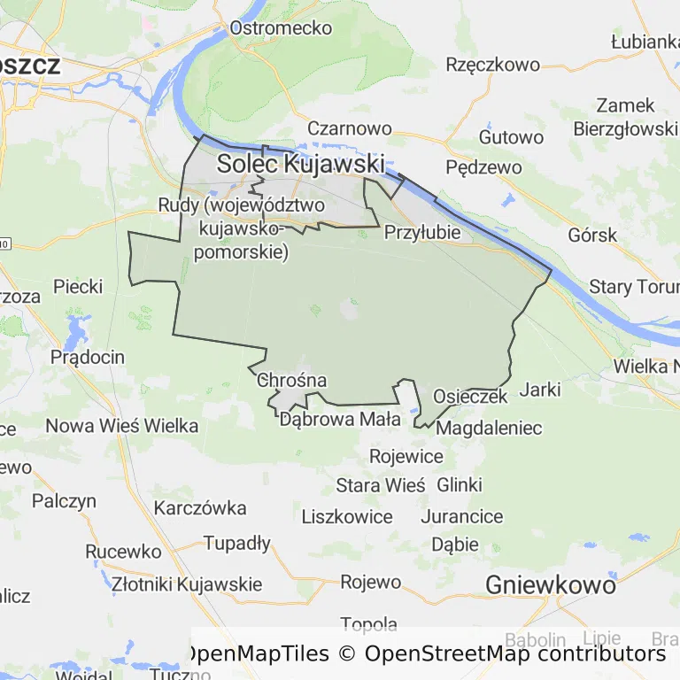 Mapa z zaznaczonym Solcu Kujawskim