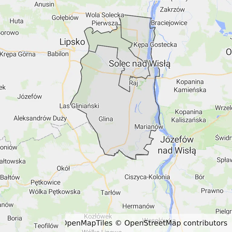 Mapa z zaznaczonym Solcu nad Wisłą