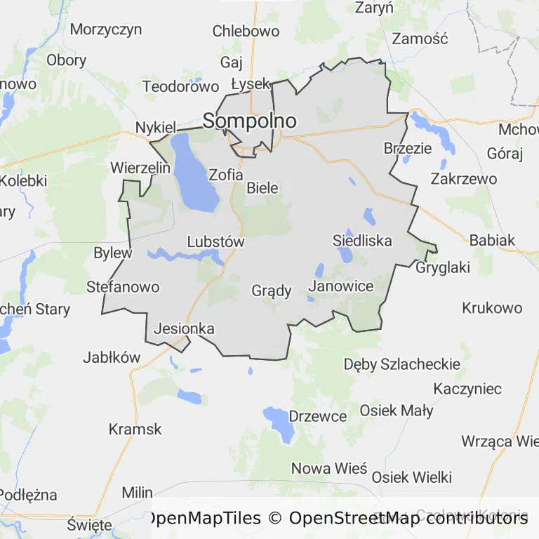 Mapa z zaznaczonym Sompolnem