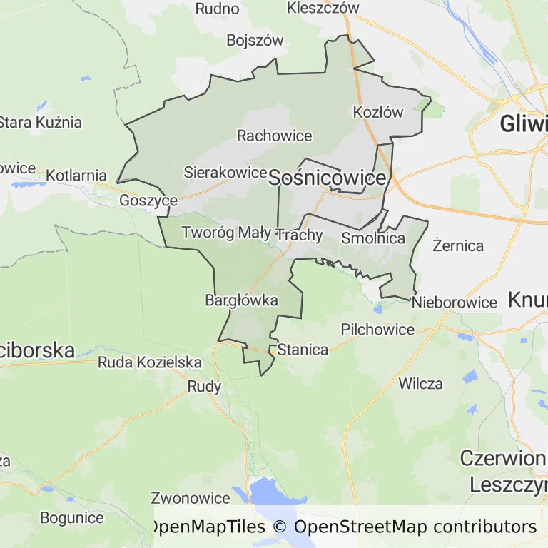 Mapa z zaznaczonymi Sośnicowicami