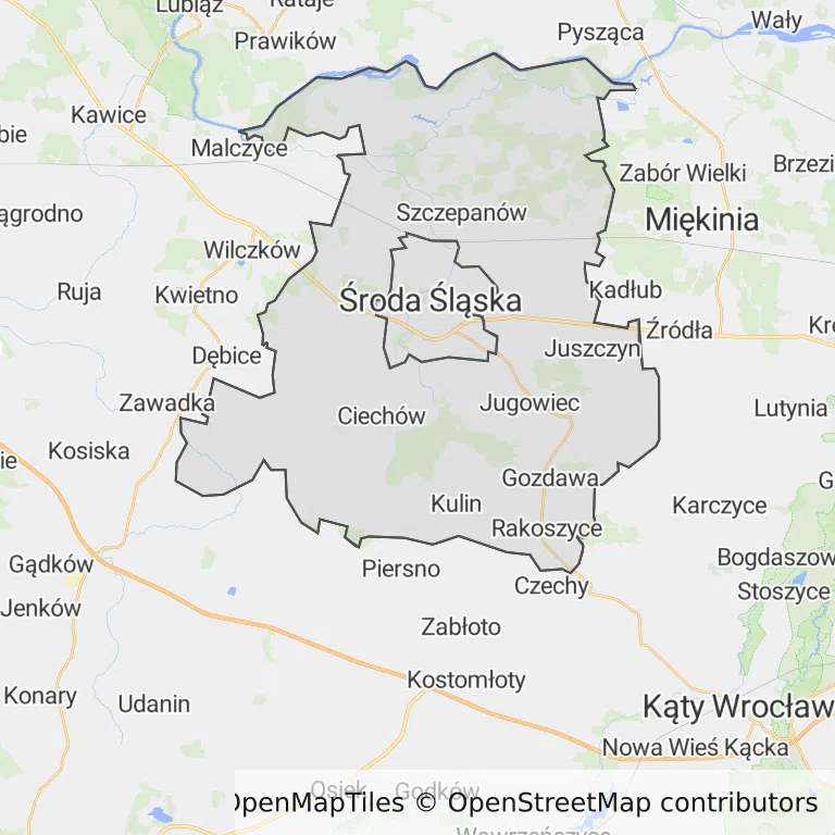 Mapa z zaznaczoną Środzie Śląskiej