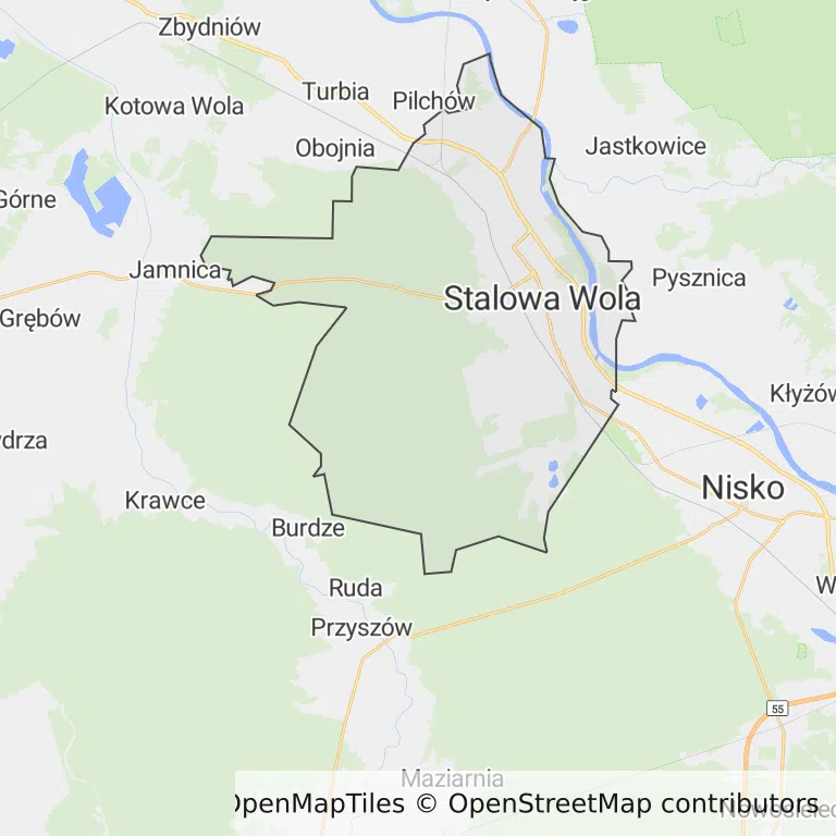 Mapa z zaznaczoną Stalowej Woli