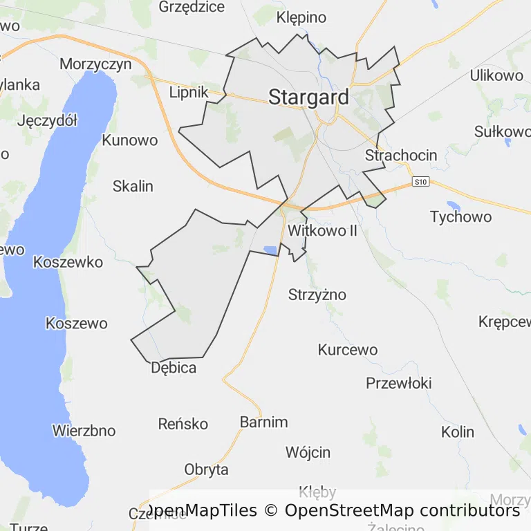 Mapa z zaznaczonym Stargardzem