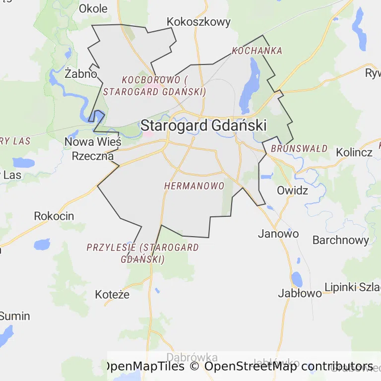 Mapa z zaznaczonym Starogardzie Gdańskim