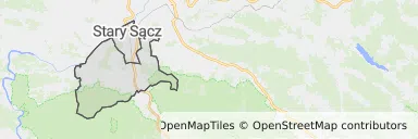 Mapa z zaznaczonym Starym Sączem