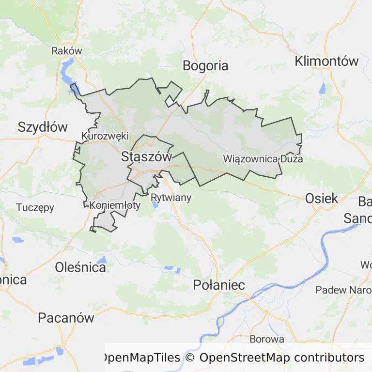 Mapa z zaznaczonym Staszowem