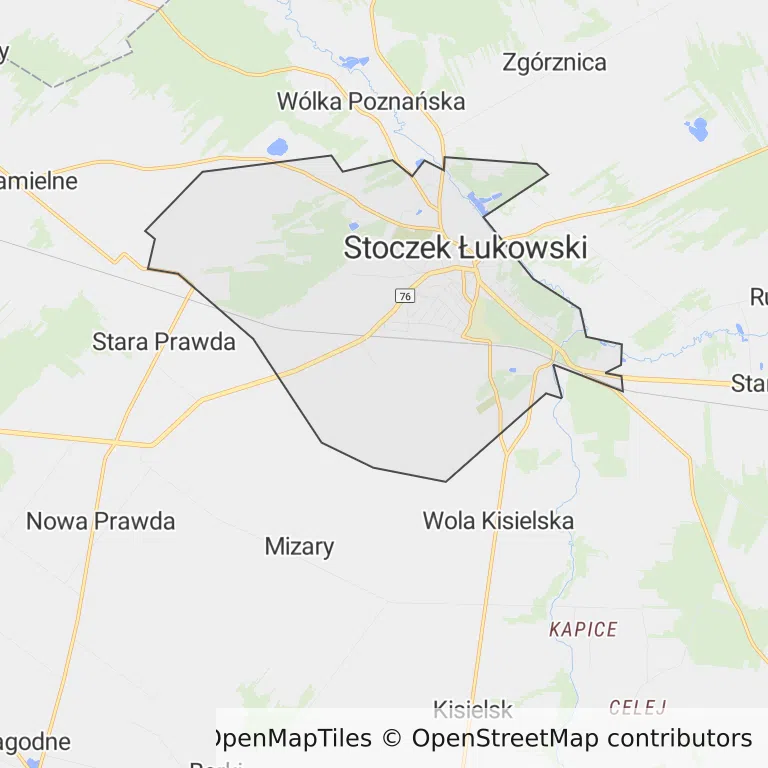 Mapa z zaznaczonym Stoczku Łukowskim