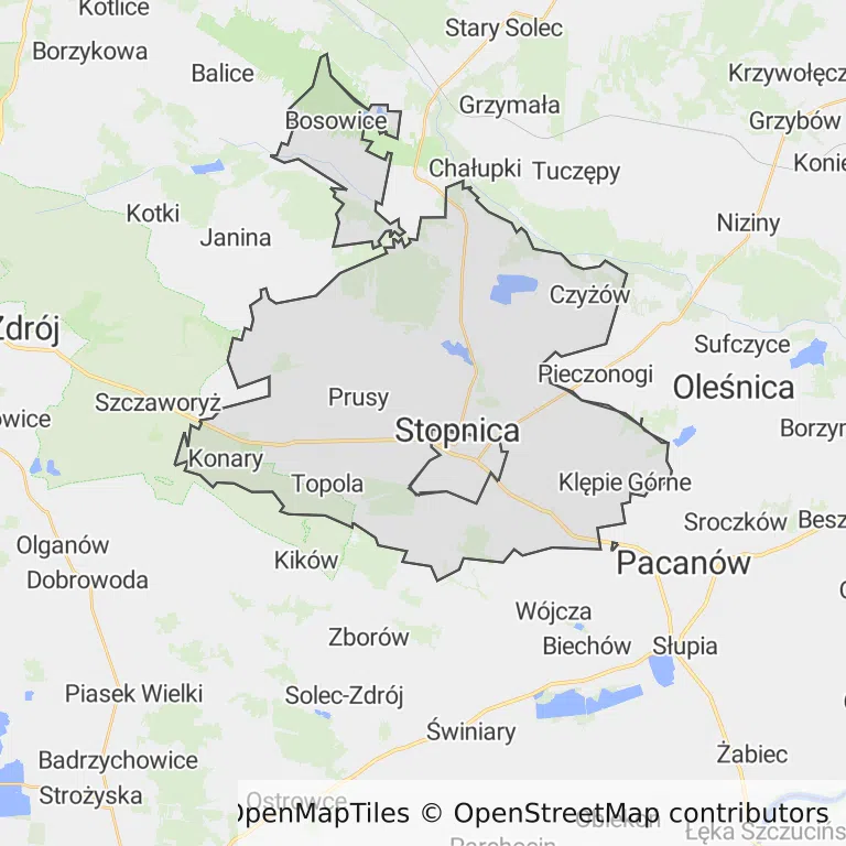 Mapa z zaznaczonym Stopnicy