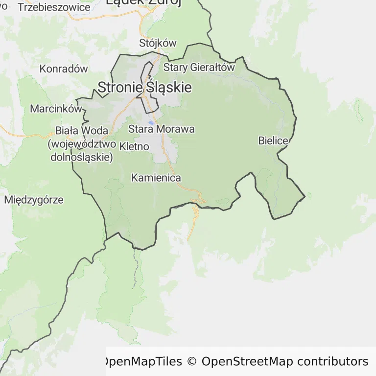 Mapa z zaznaczonym Stroniu Śląskim