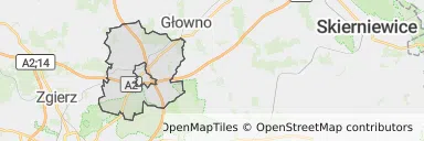 Mapa z zaznaczonym Strykowem